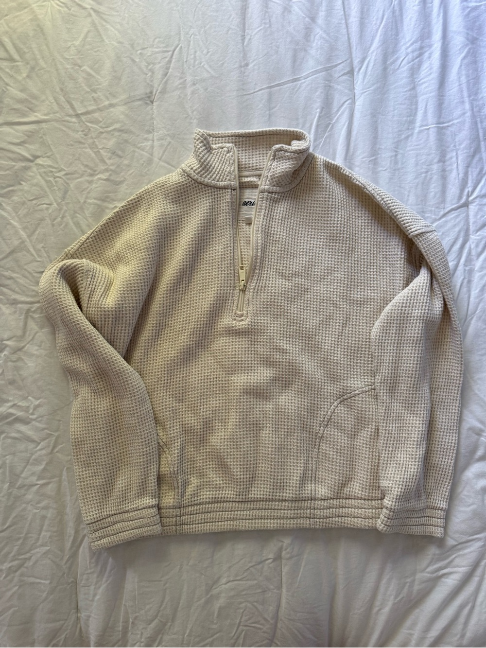 Aerie Cream Waffle Half-Zip Pullover Sweater